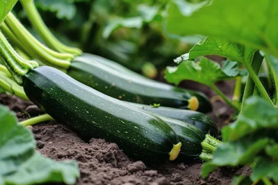 Fresh Zucchini Growing In A Garden Soil