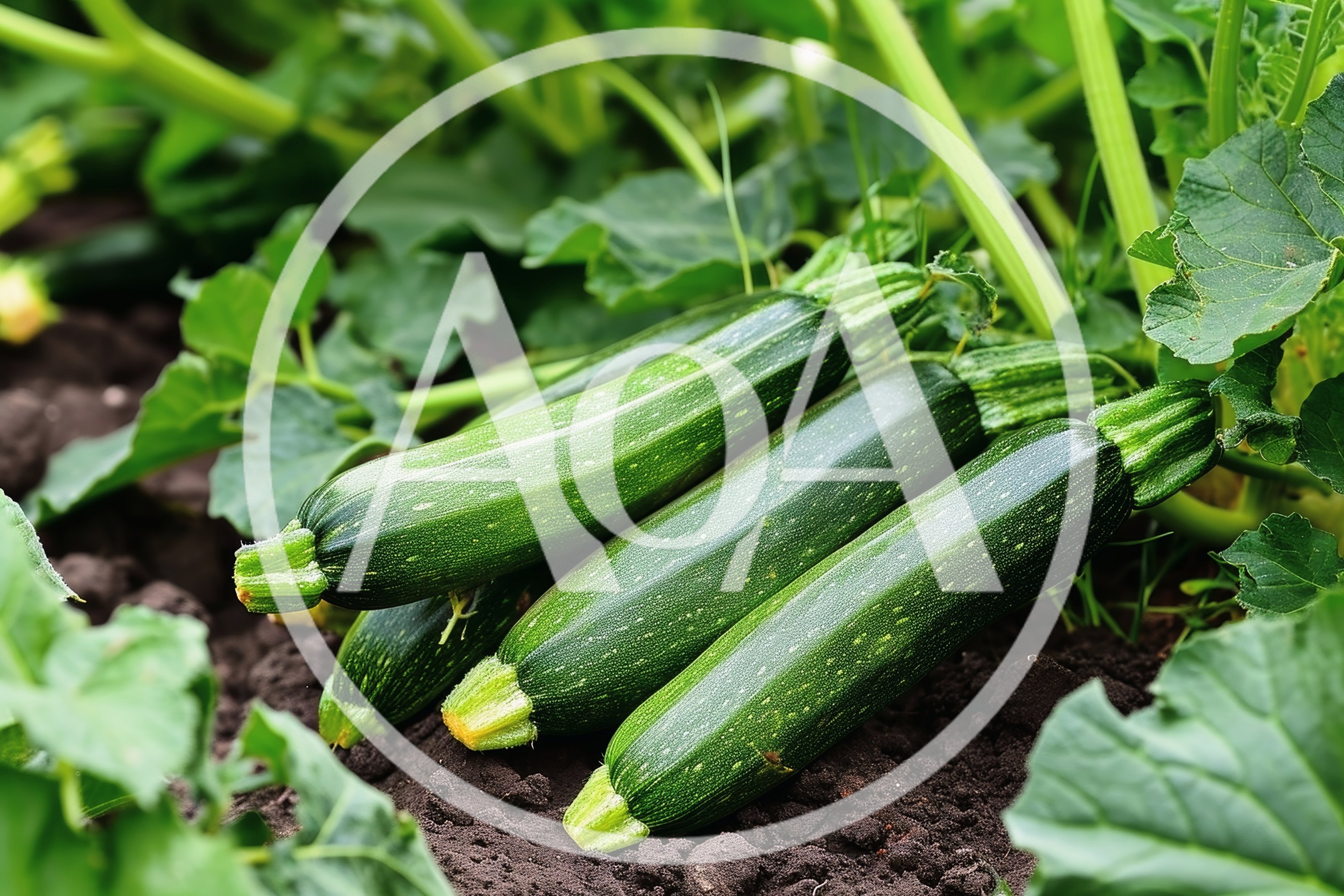 Fresh Zucchini Growing In A Garden Patch
