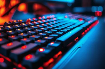 Close Up Of A Gaming Keyboard With RGB Lighting