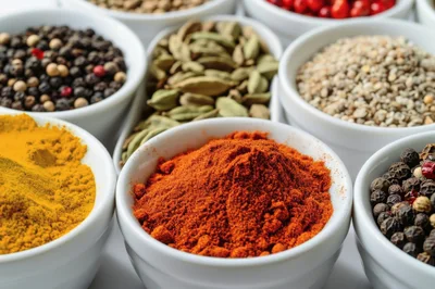 Assorted Spices in Small White Bowls