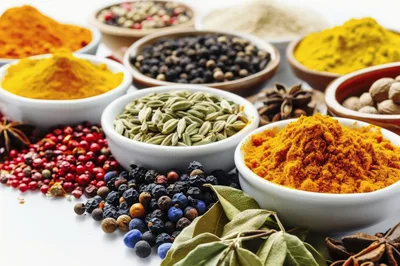 Assorted Colorful Spices and Herbs in Bowls