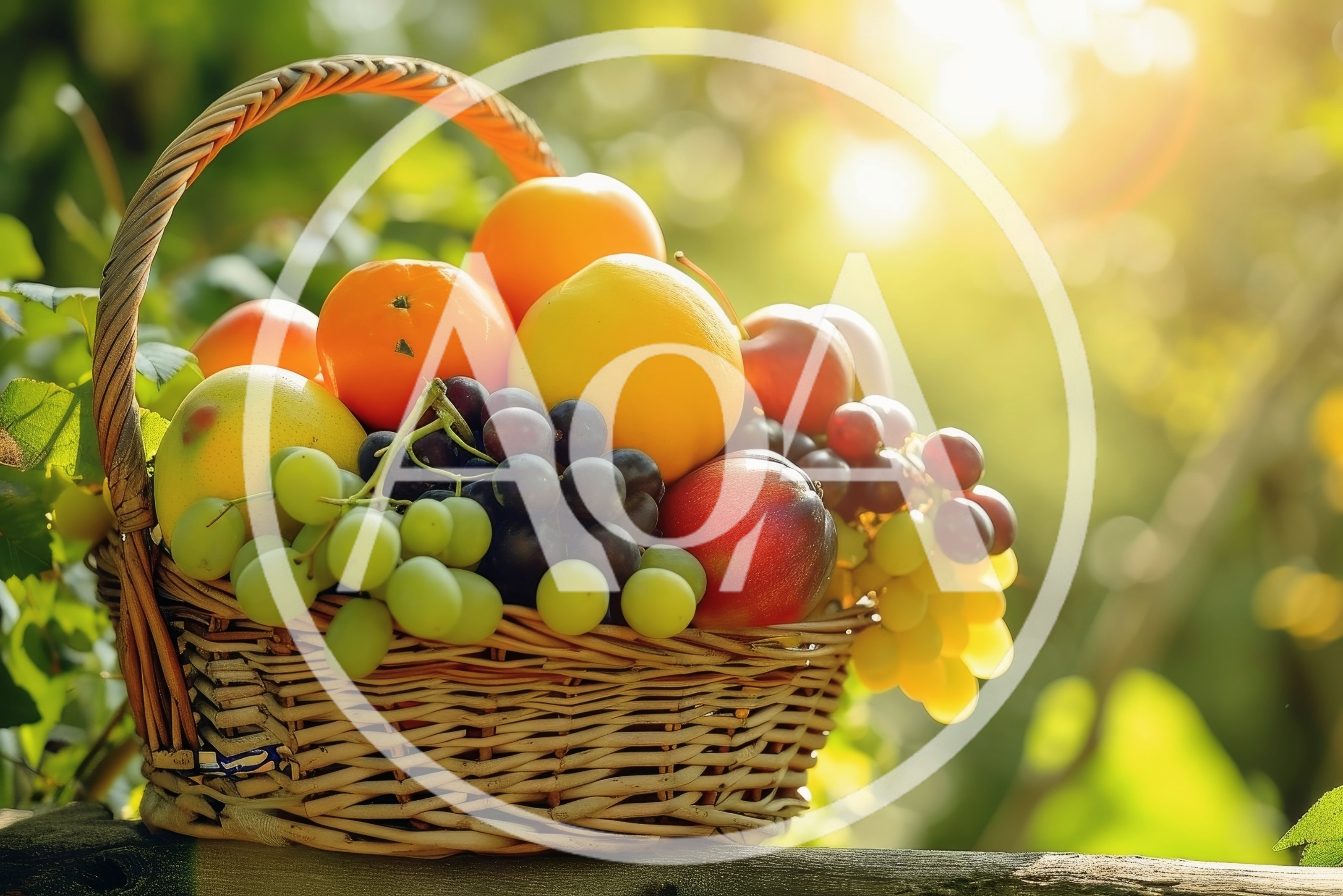 Wicker Basket Filled With Fresh Assorted Fruits
