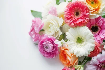 Colorful Spring Flower Bouquet On White Background