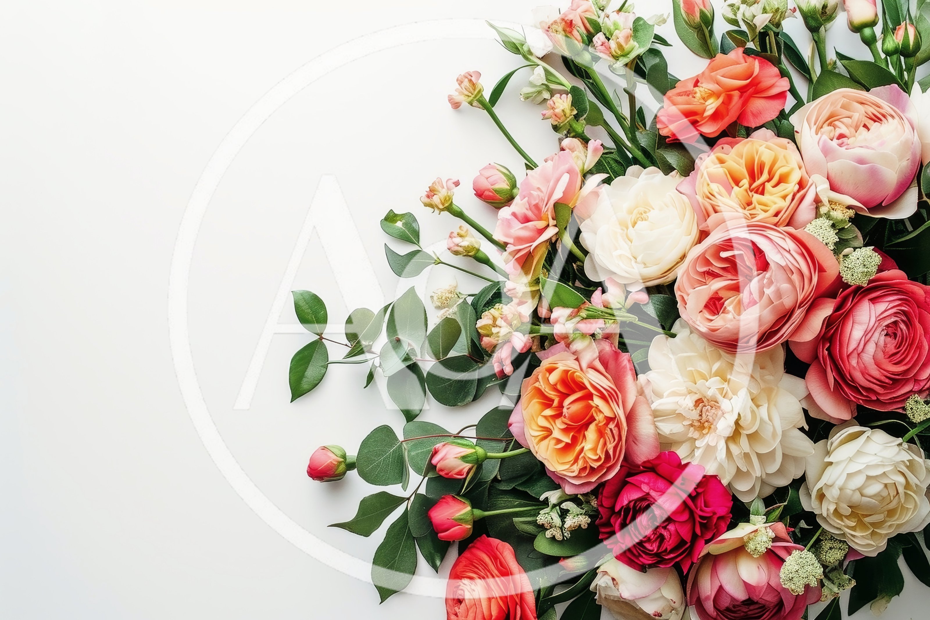 Beautiful Floral Arrangement With Roses And Eucalyptus