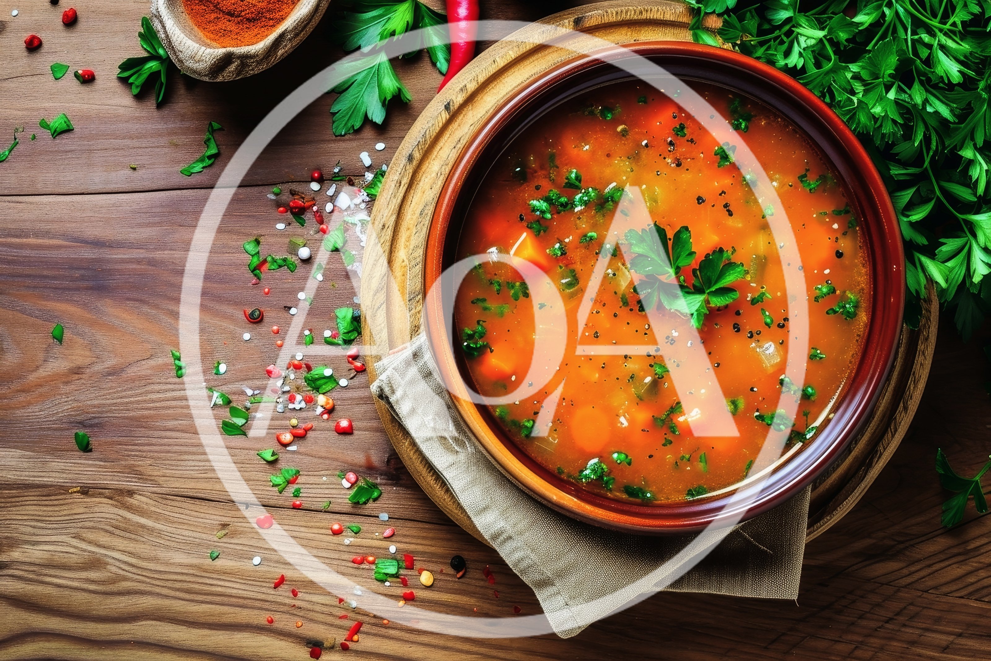 Bowl Of Vegetable Soup On Wooden Table