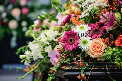 Floral Arrangement On A Funeral Casket