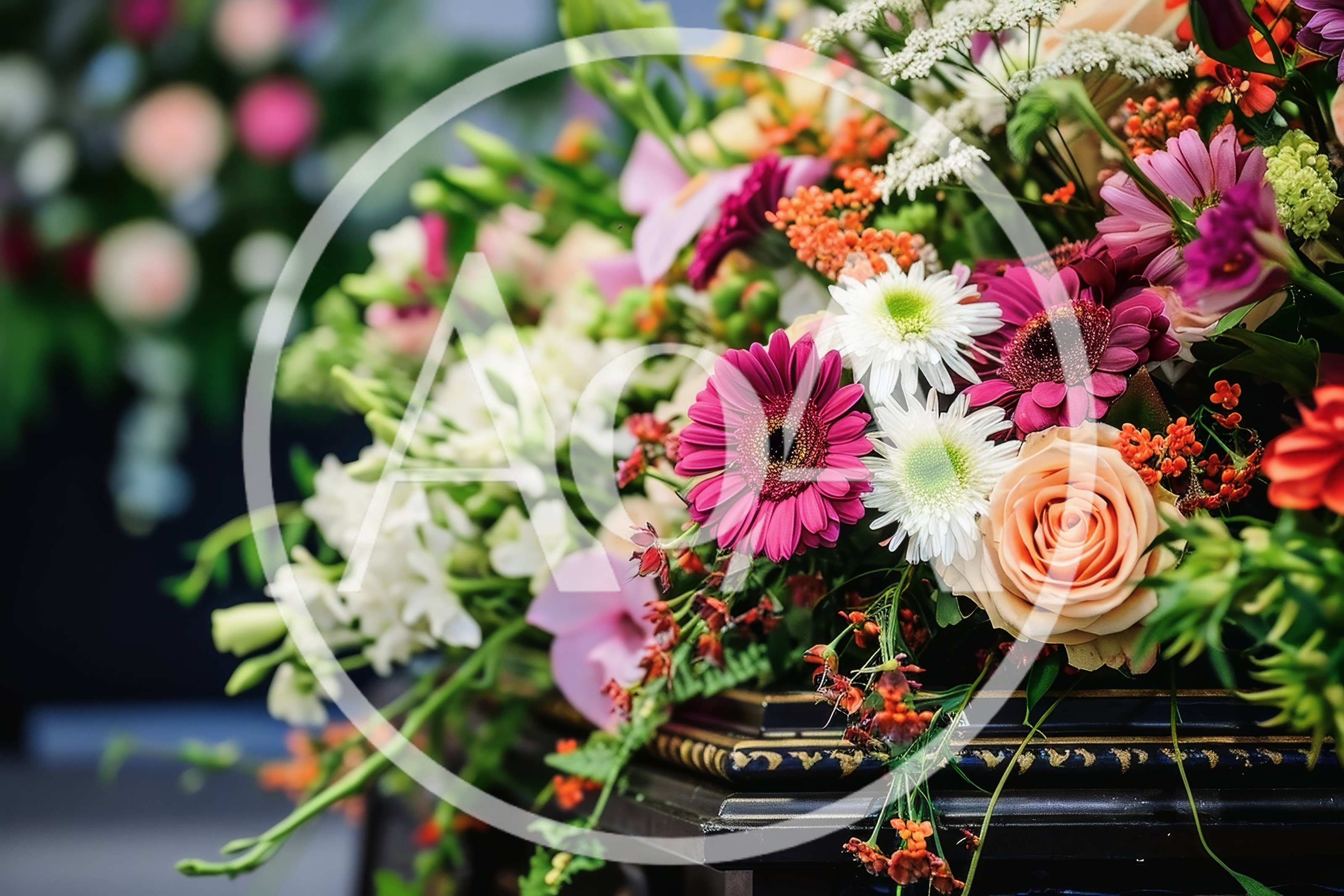 Floral Arrangement On A Funeral Casket