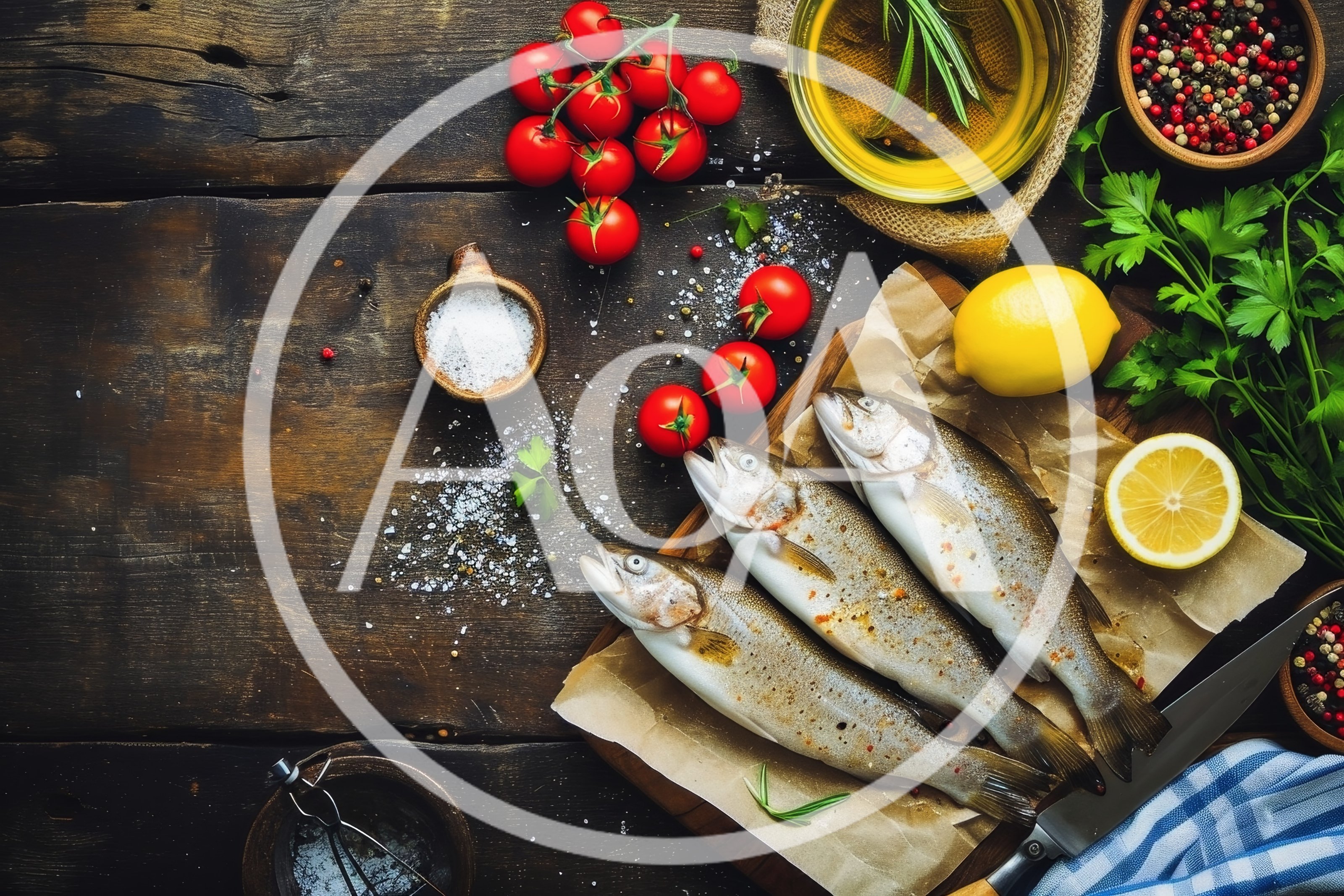 Fresh Raw Trout Prepared For Cooking On Wooden Table