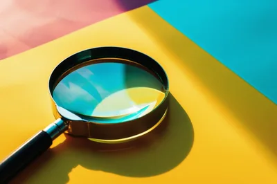 Magnifying Glass Resting On Colorful Geometric Background