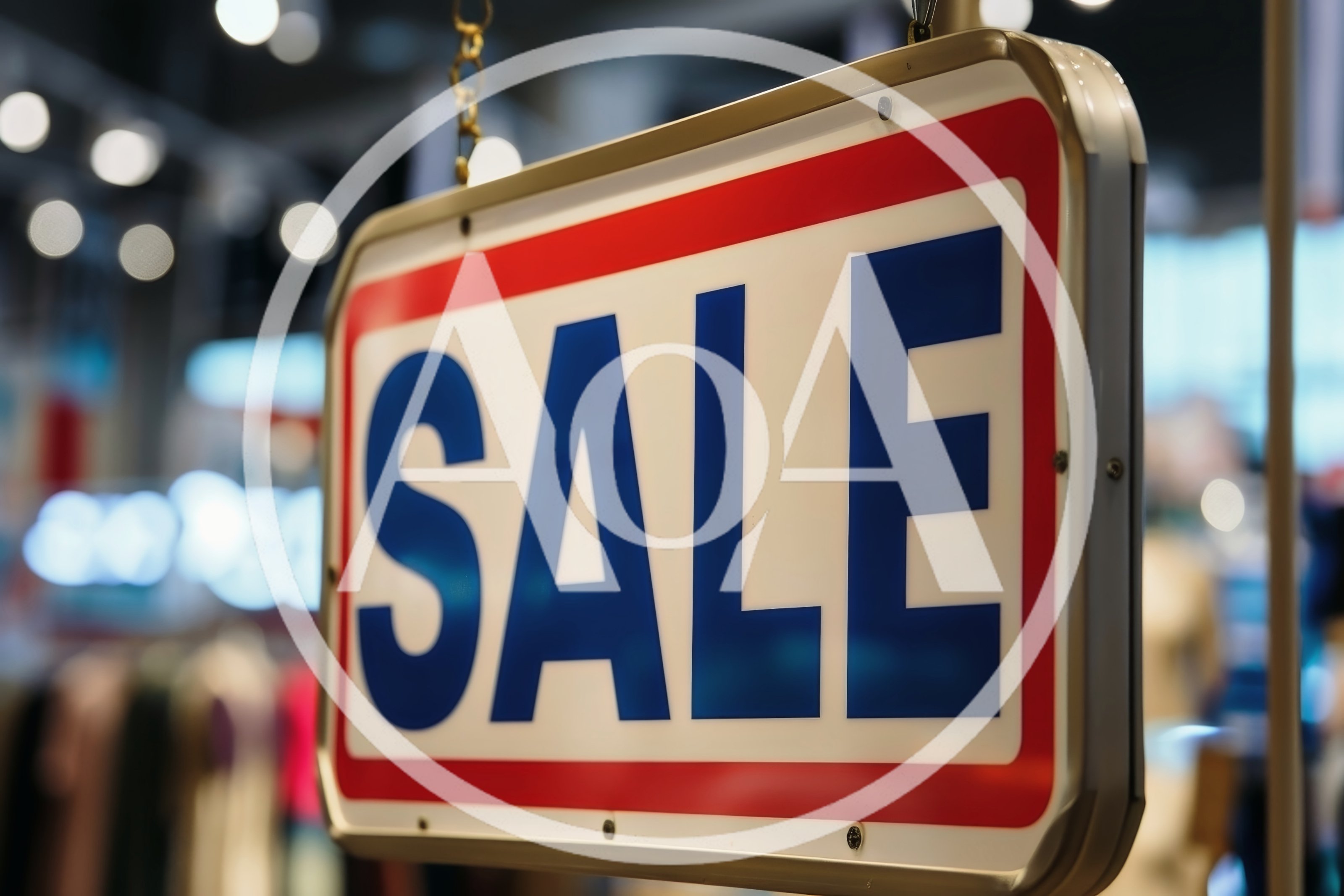 Hanging Sale Sign In A Retail Store