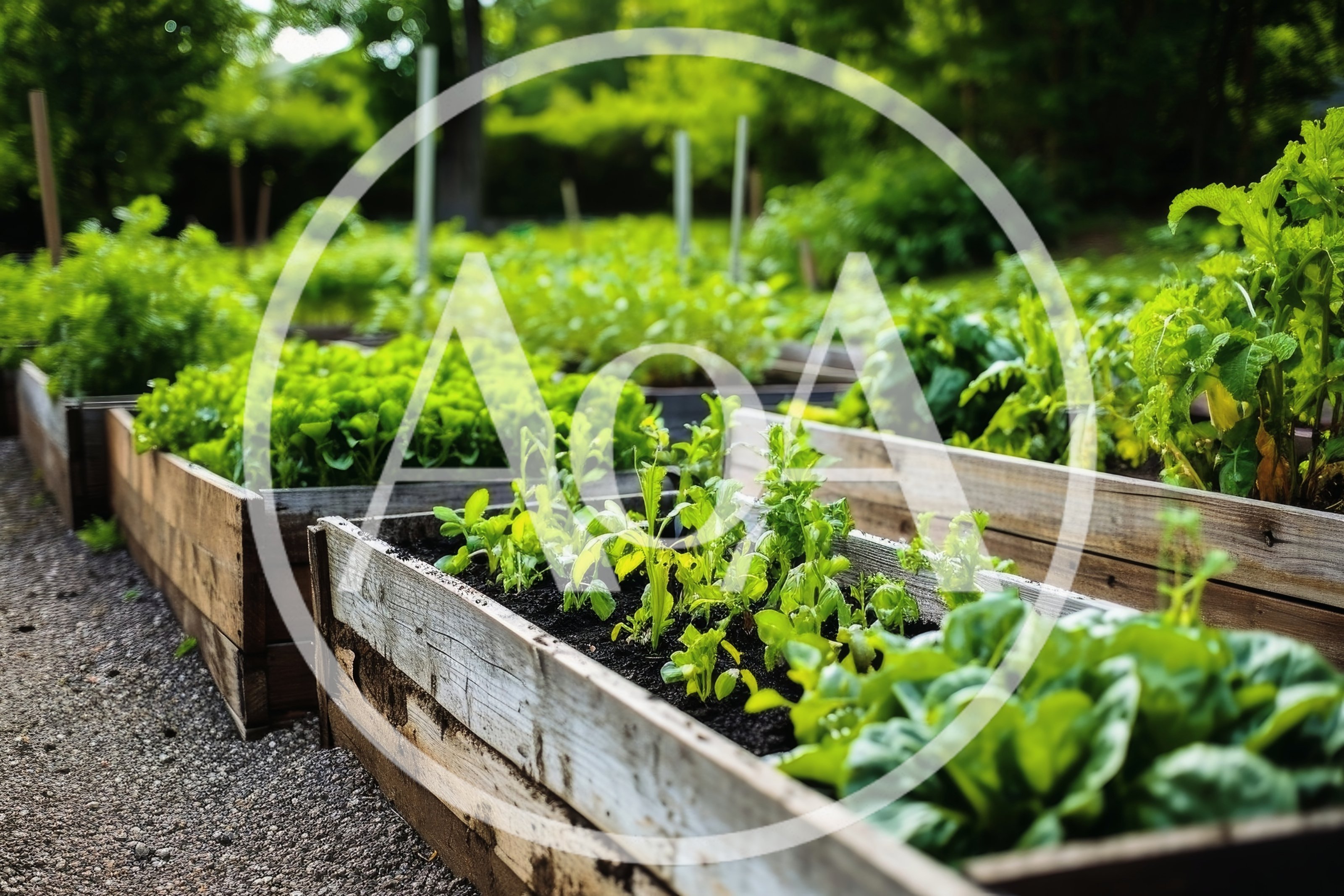 Raised Garden Beds With Fresh Green Vegetables