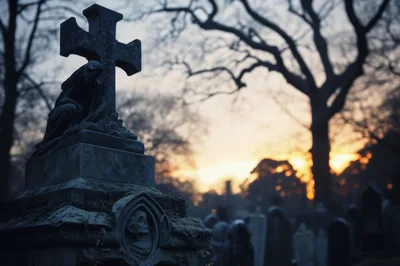 Stone Cross Grave Marker In A Moody Cemetery