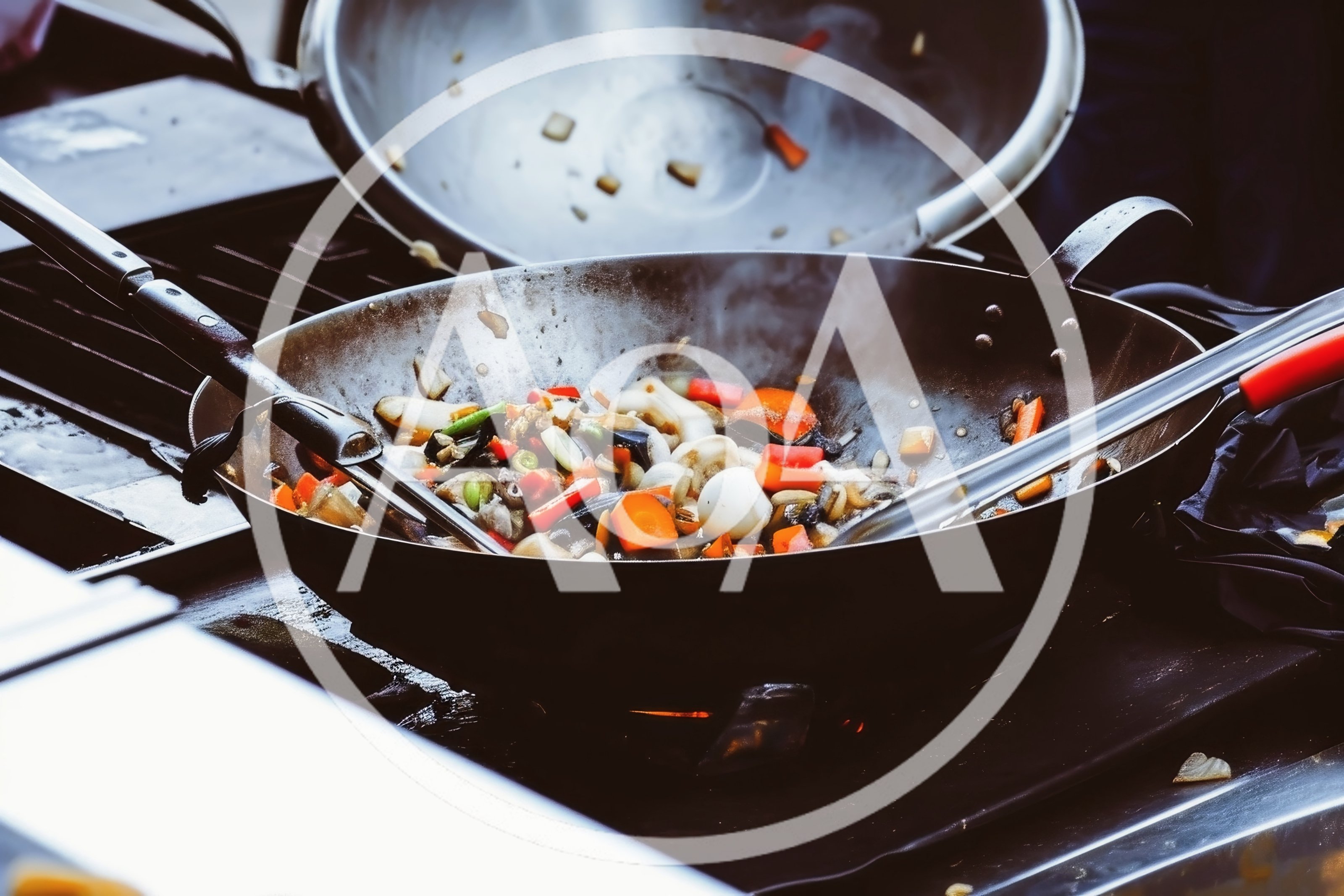 Stir-Frying Fresh Vegetables In A Large Wok