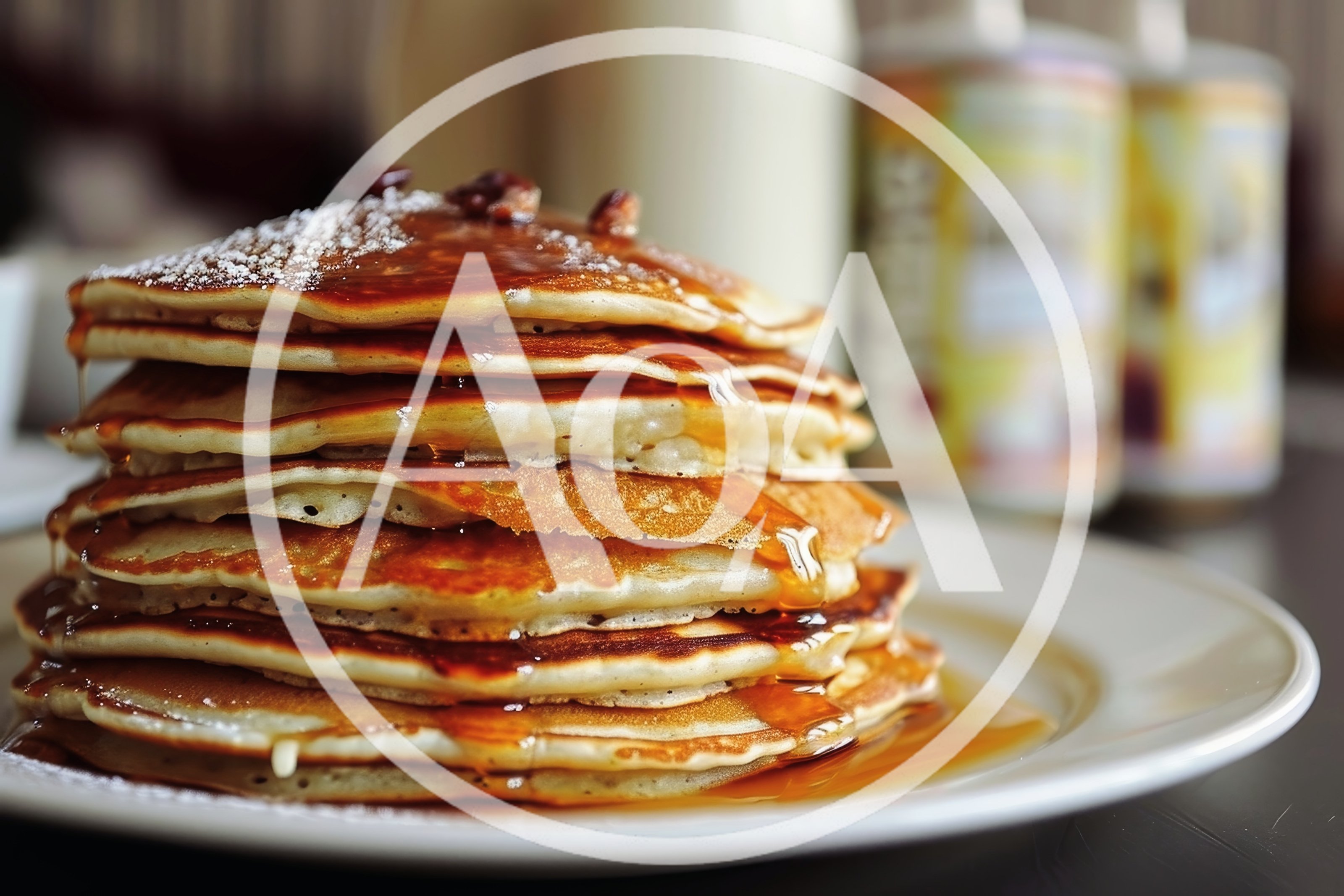 Stack Of Golden Brown Pancakes With Syrup