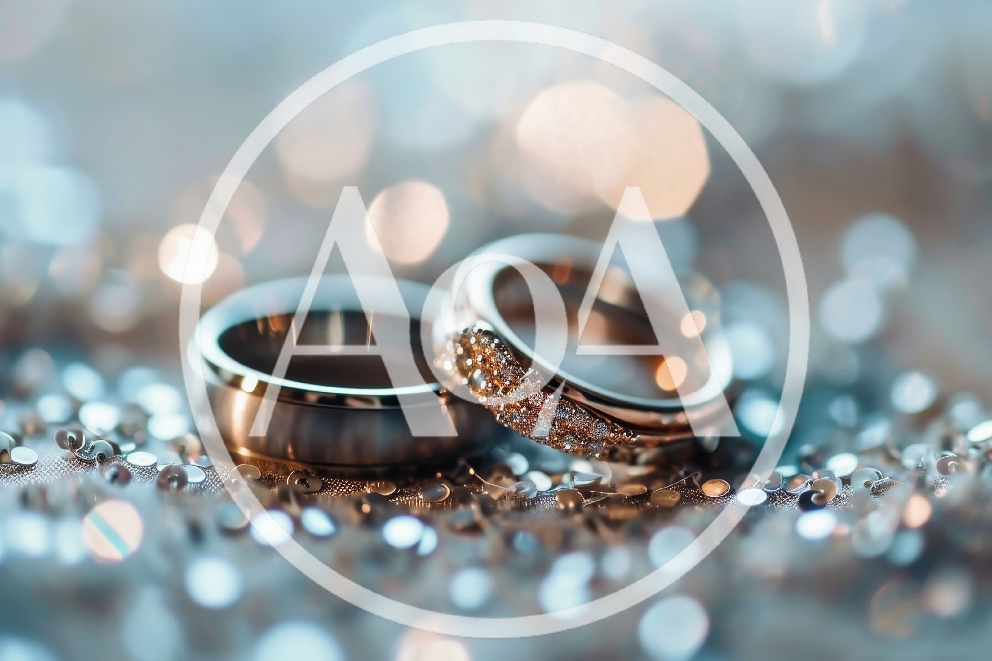 Two Wedding Rings Resting On A Sparkling Surface