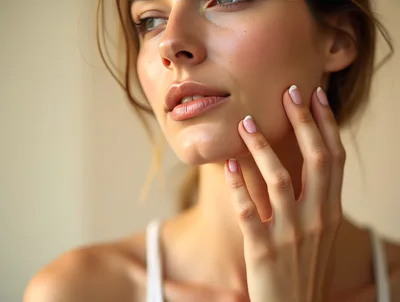 Young Woman Touching Her Face With Manicured Fingers