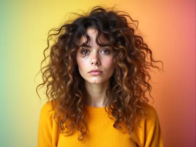 Portrait Of A Young Woman With Curly Hair