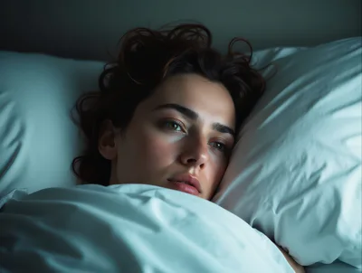 Young Woman Lying Awake In Bed At Night