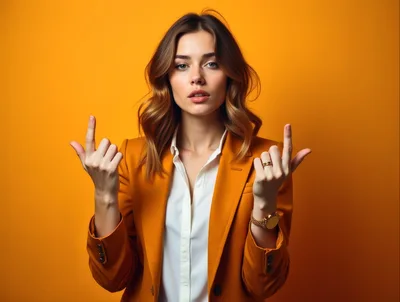 Young Businesswoman Gesturing With Both Hands