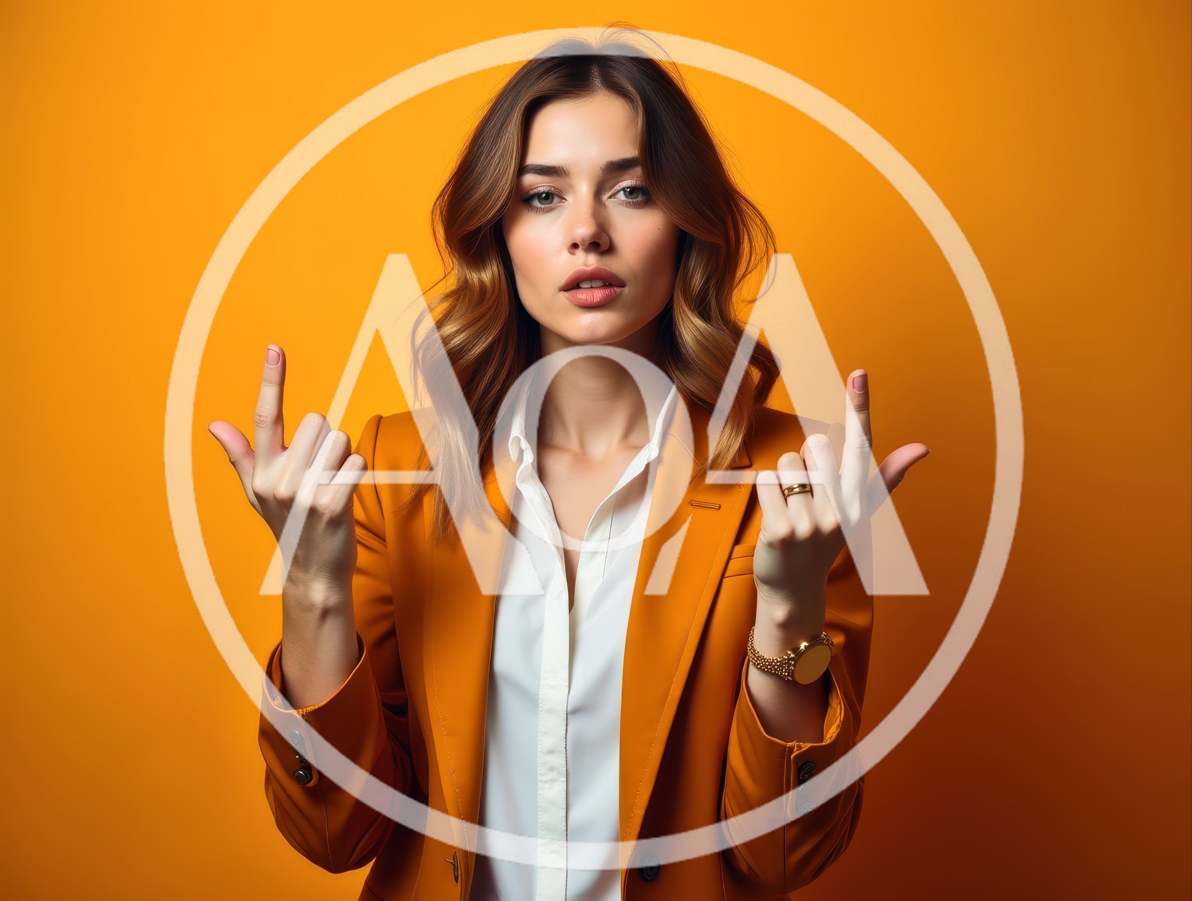 Young Businesswoman Gesturing With Both Hands