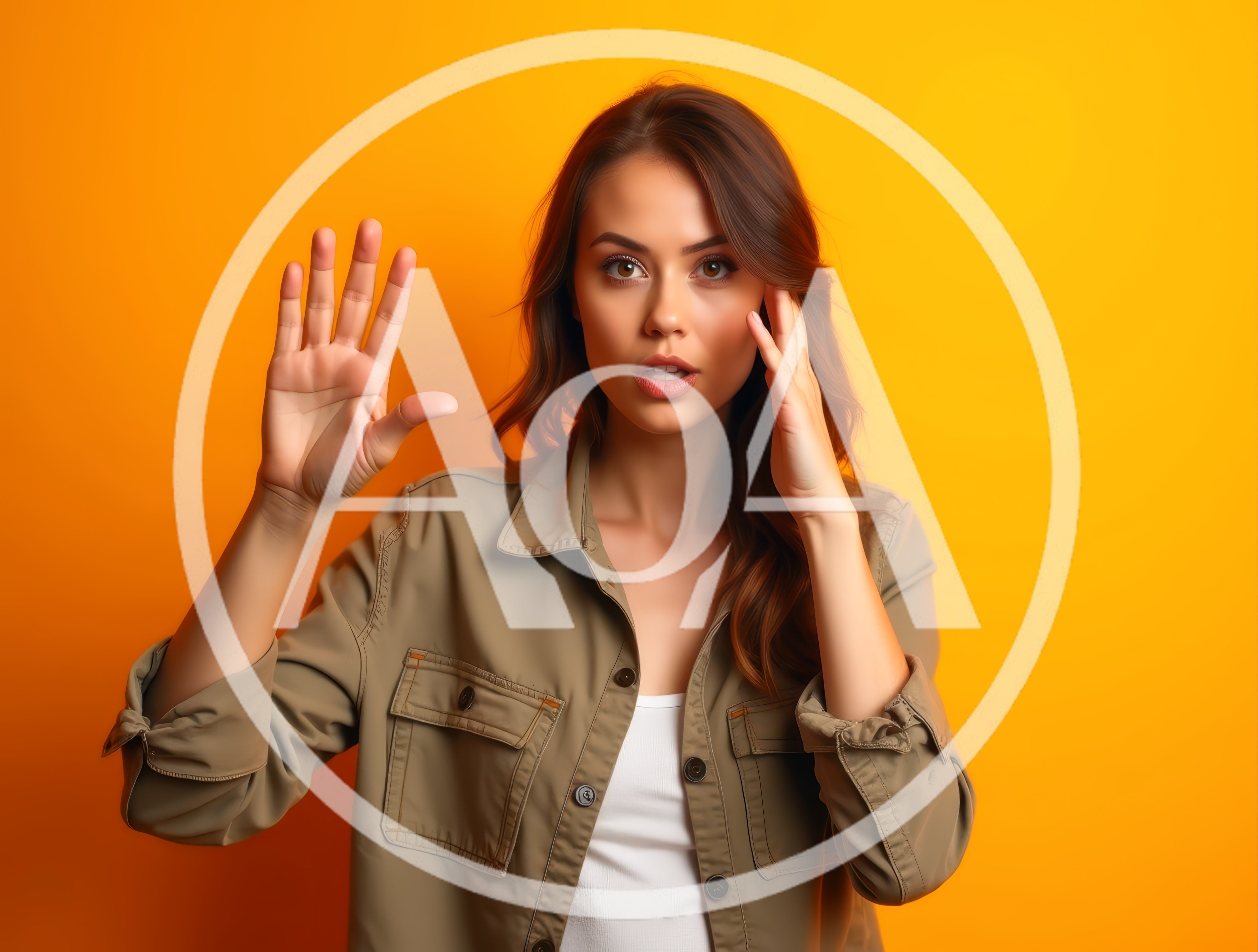 Surprised Young Woman Gesturing With Hands Against Yellow Background