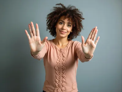 Young Woman With Curly Hair Making A Stop Gesture