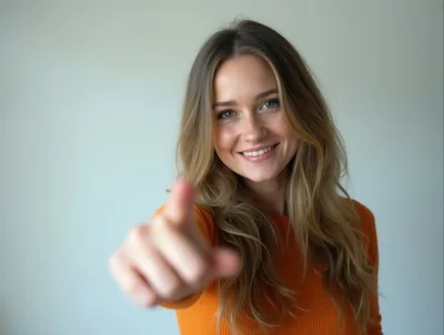 Young Woman Pointing Directly At Camera