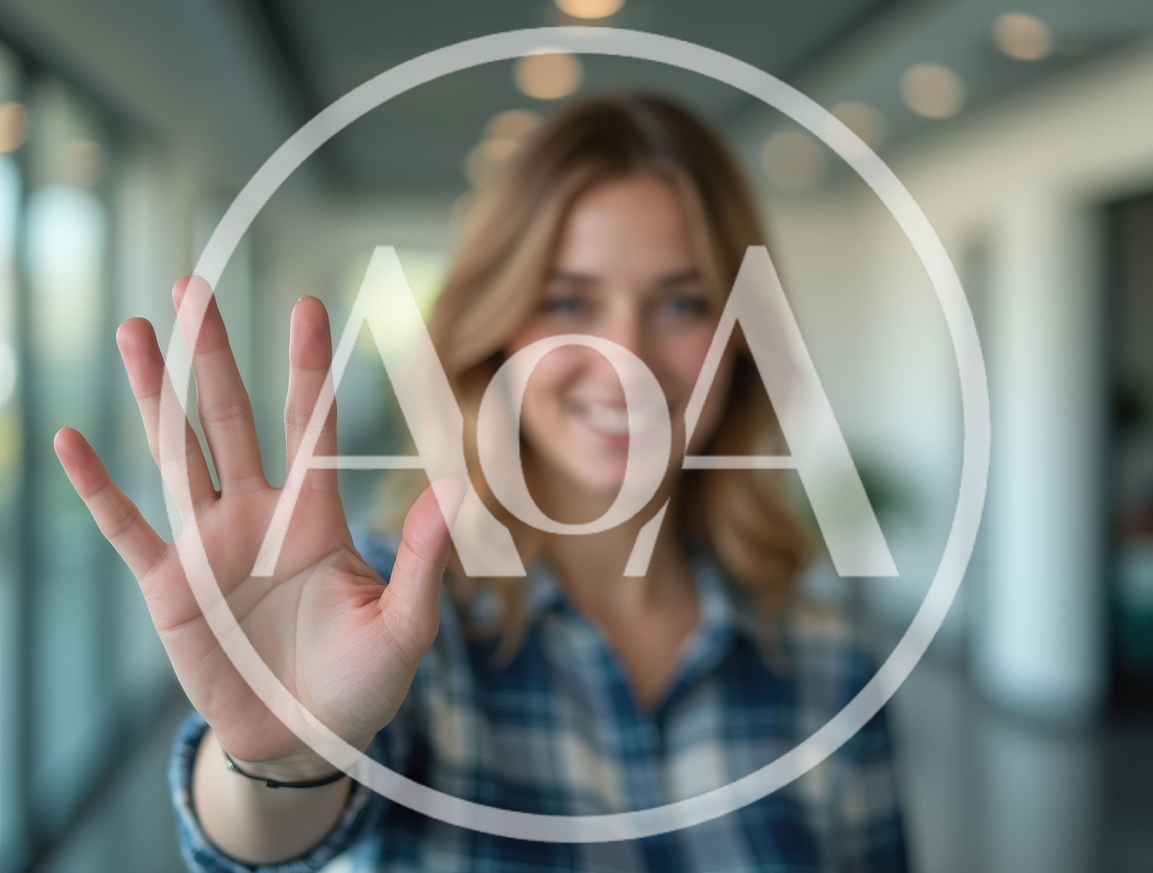 Young Woman Holding Up Hand In Greeting