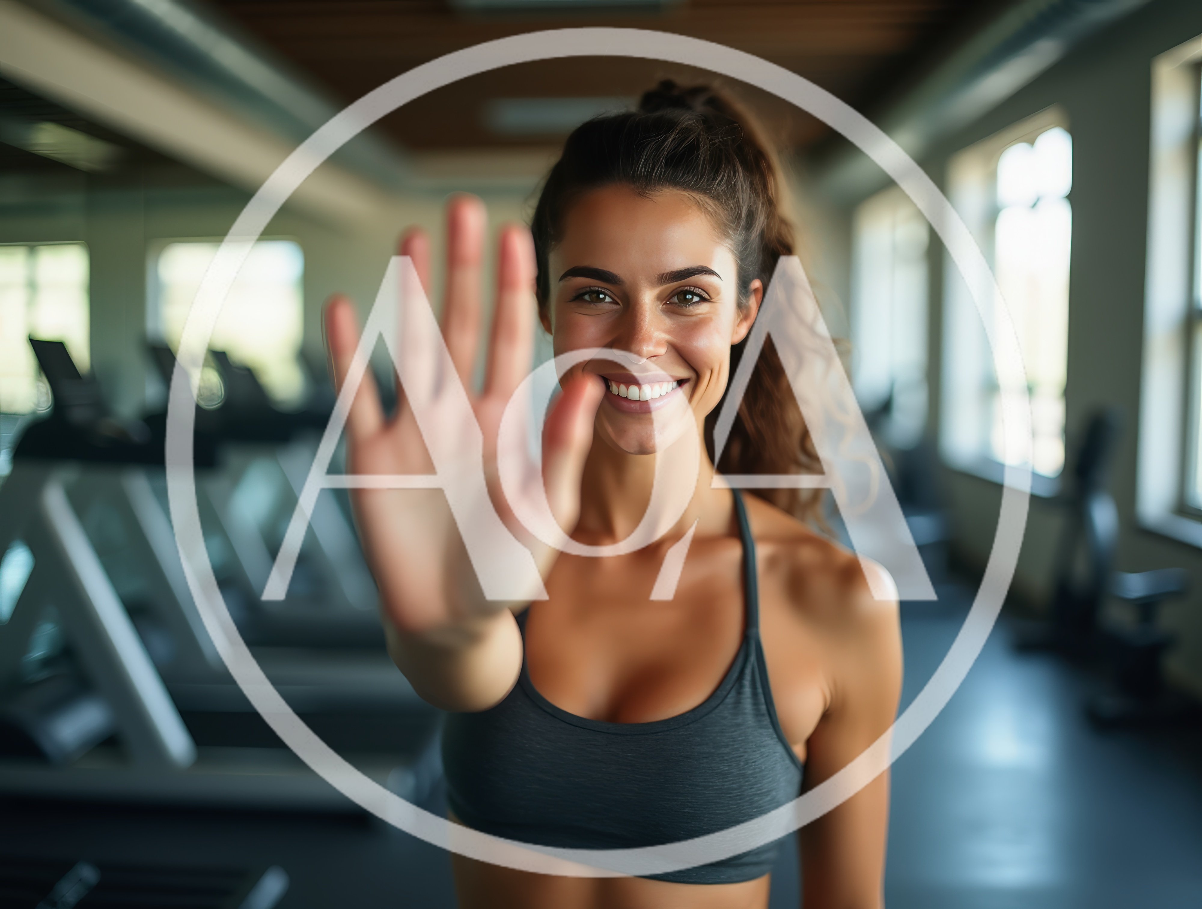 Fit Woman Waving Hand In A Modern Gym