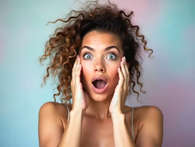 Surprised Young Woman With Curly Hair Expressing Shock