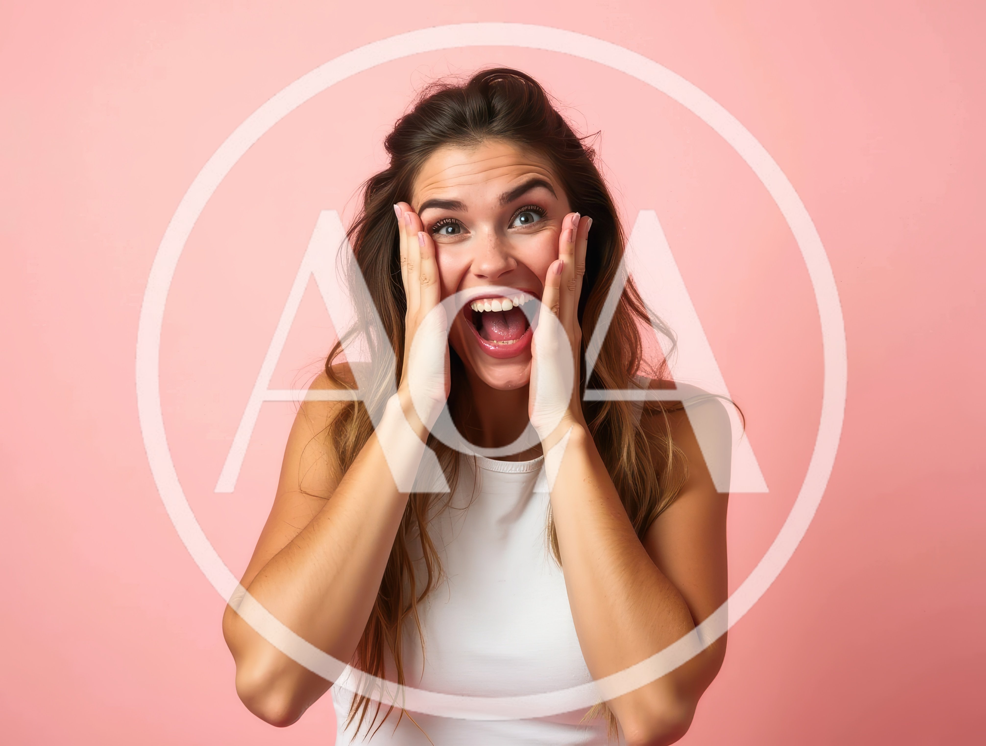 Excited Young Woman With Hands On Cheeks