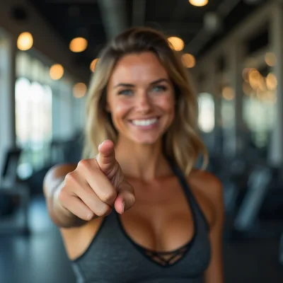 Fit Woman Pointing Directly At Camera In Gym
