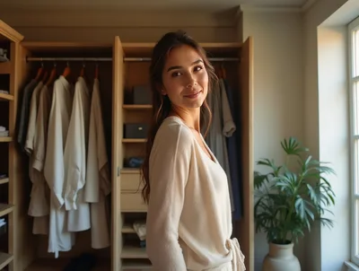 Young Woman Standing In A Modern Walk In Closet