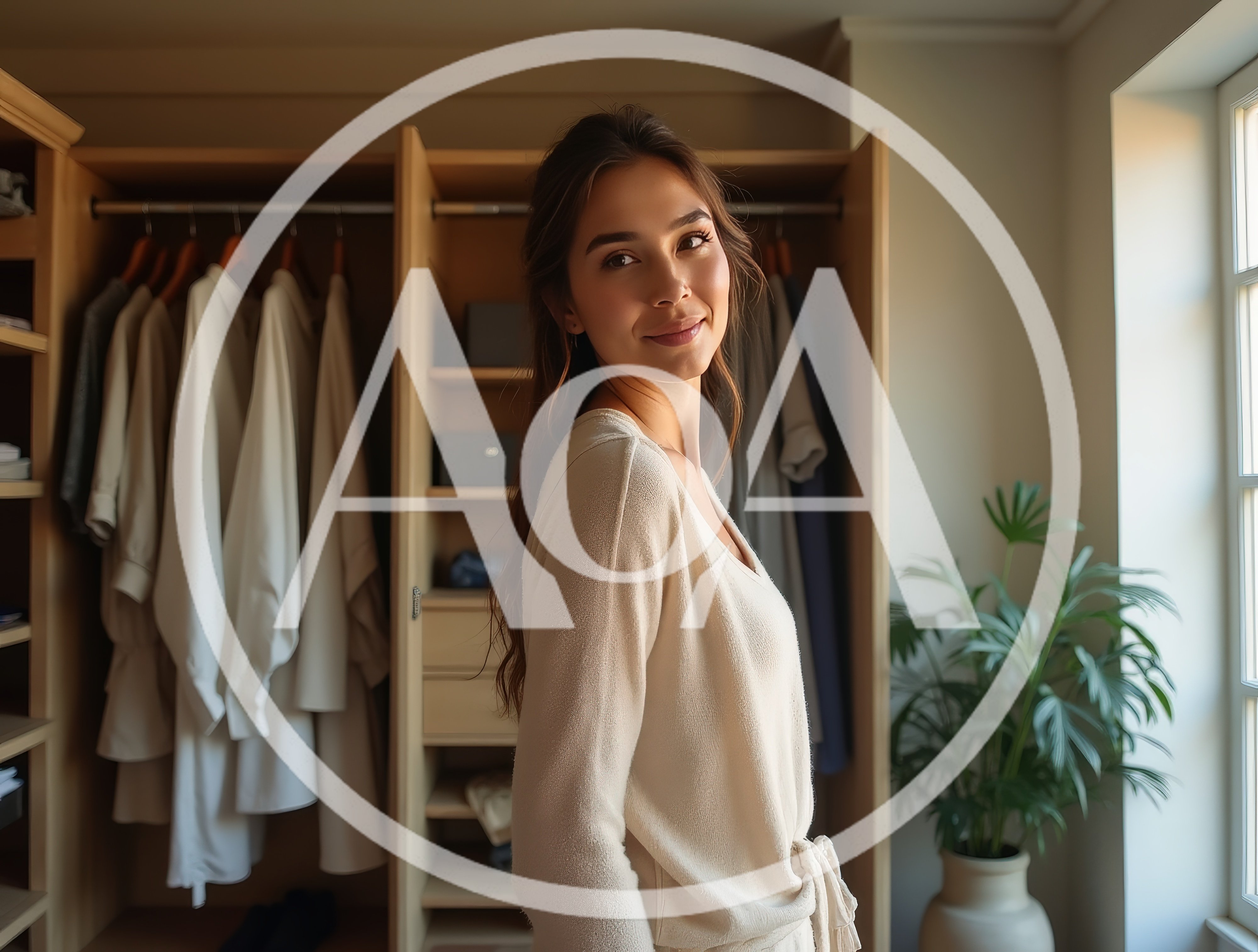 Young Woman Standing In A Modern Walk In Closet