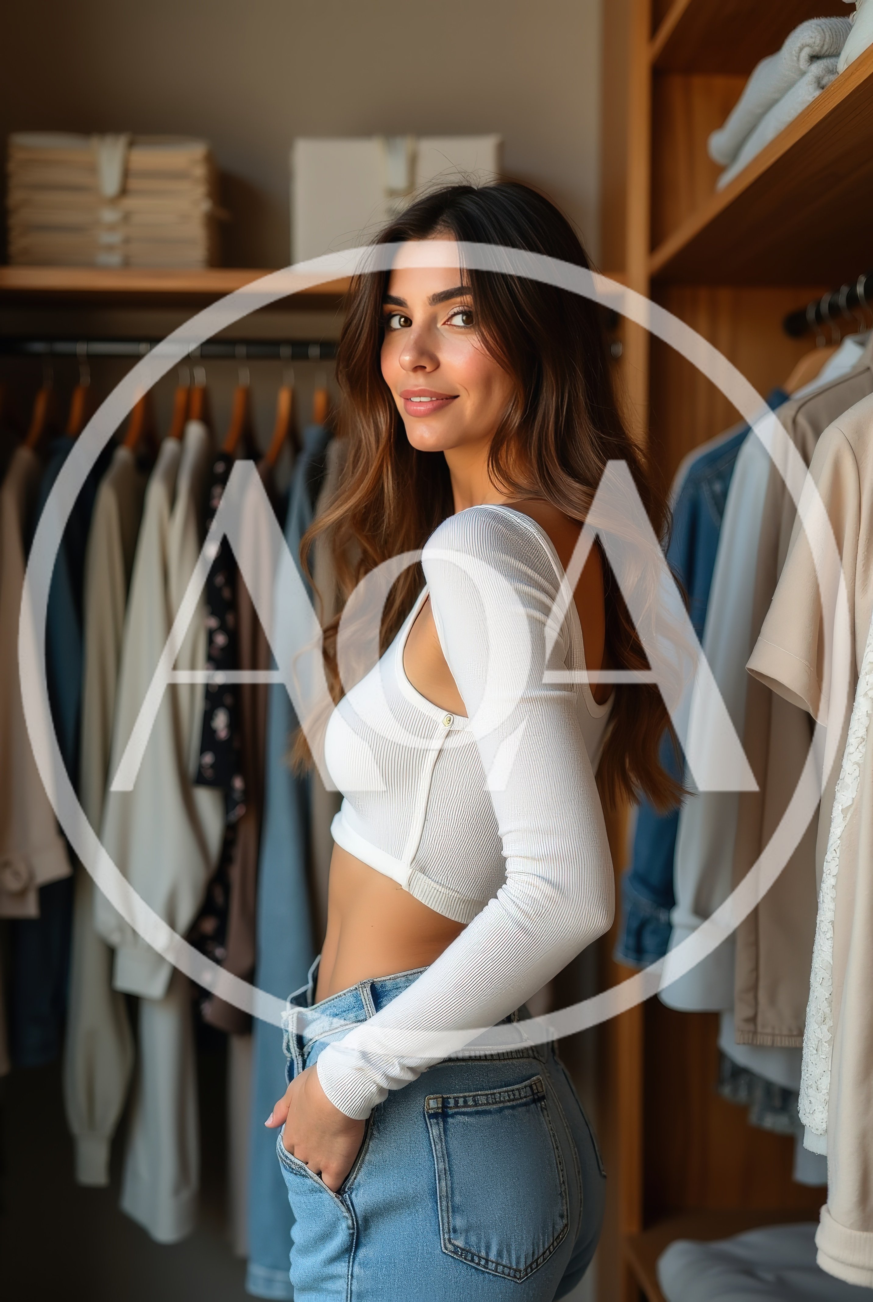 Young Woman Choosing Clothes In A Walk In Closet