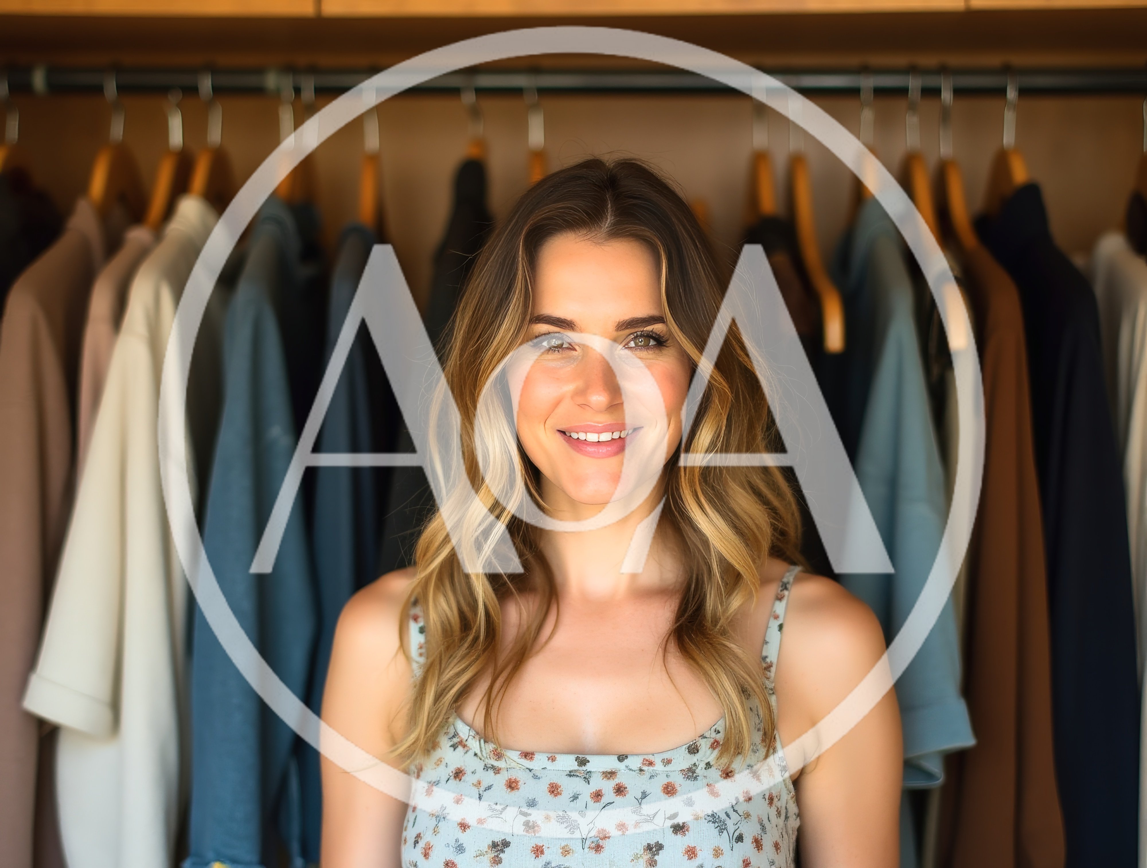 Smiling Woman Standing In Front Of A Clothing Closet
