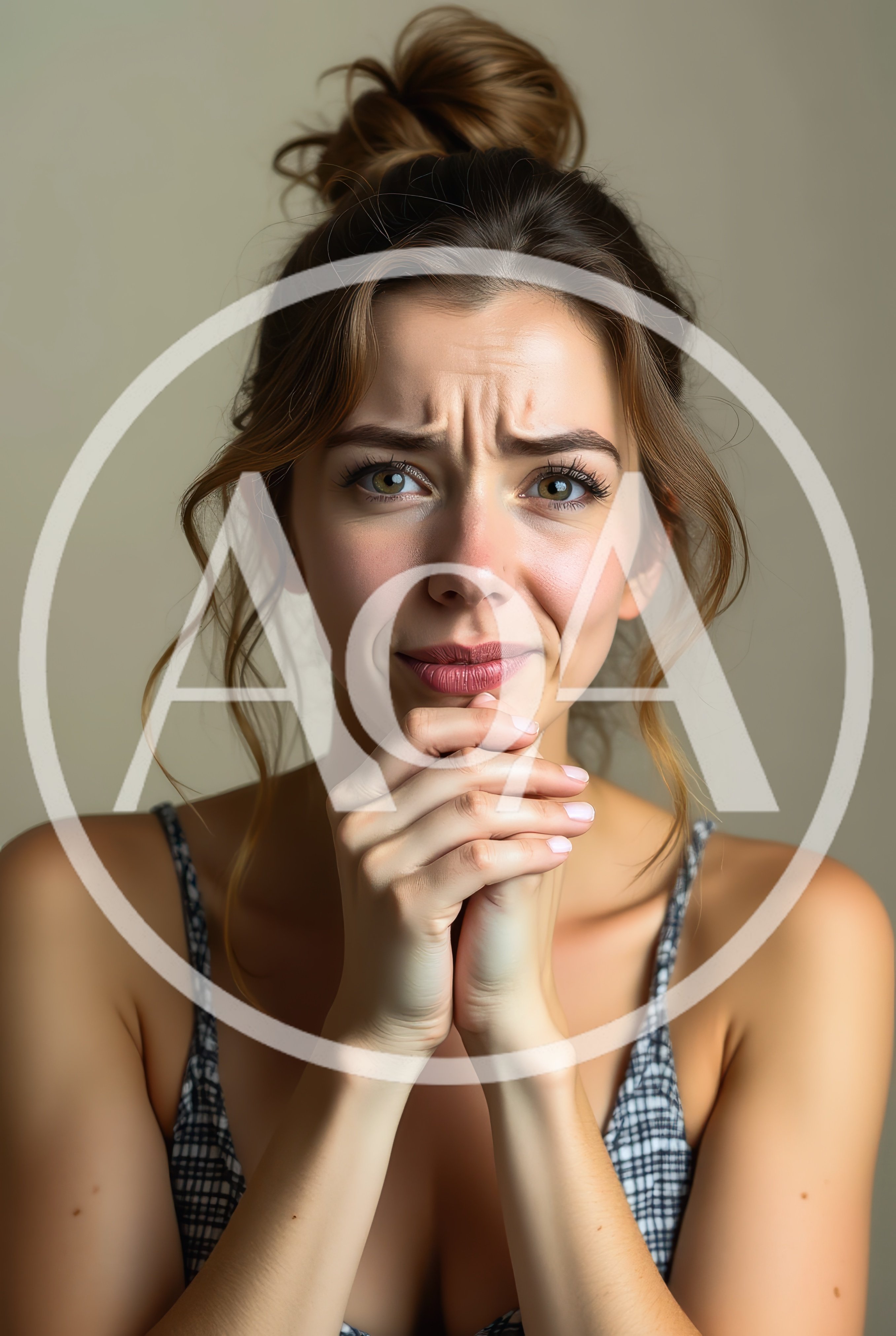 Young Woman Expressing Concern With Clasped Hands