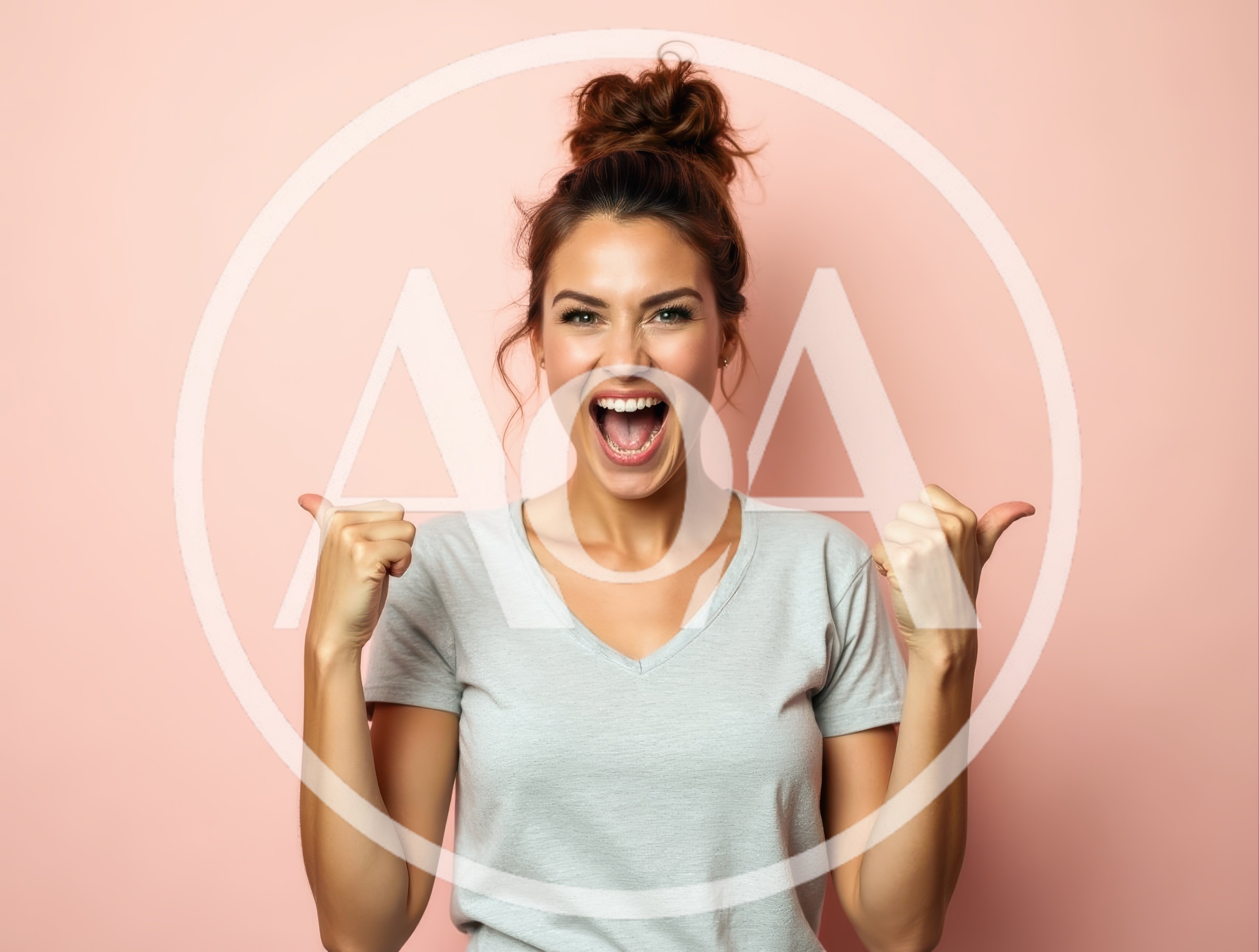 Excited Young Woman Pointing To The Sides