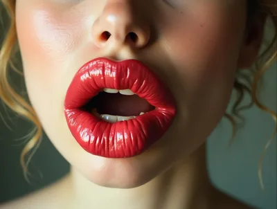 Close Up Of Woman With Vibrant Red Lipstick