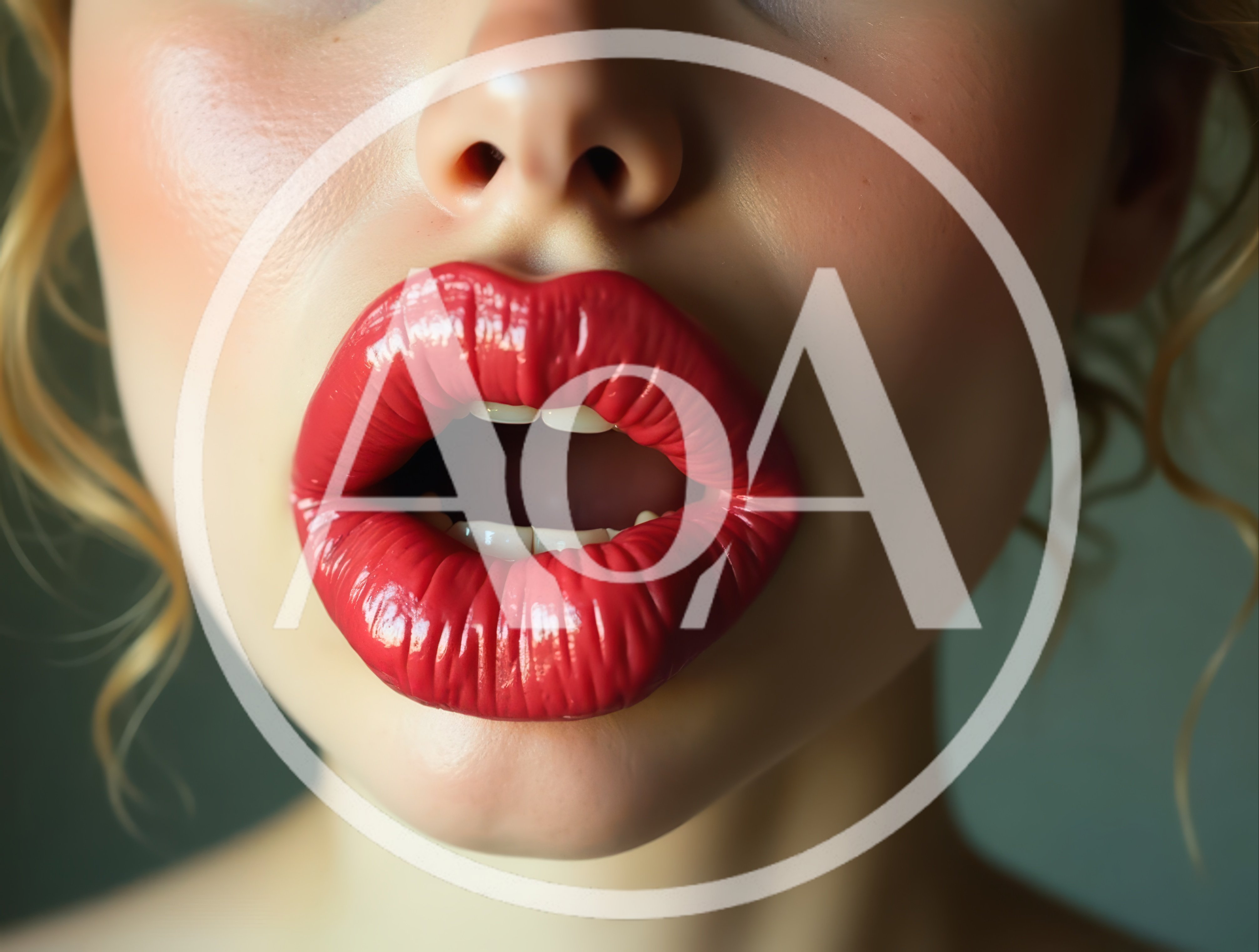 Close Up Of Woman With Vibrant Red Lipstick