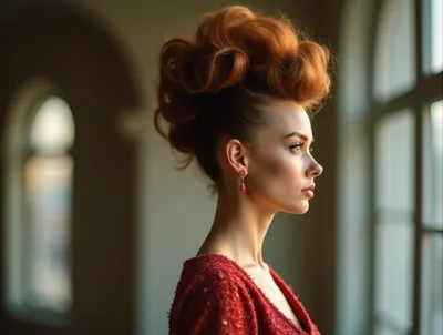 Elegant Woman With Red Hair In Profile