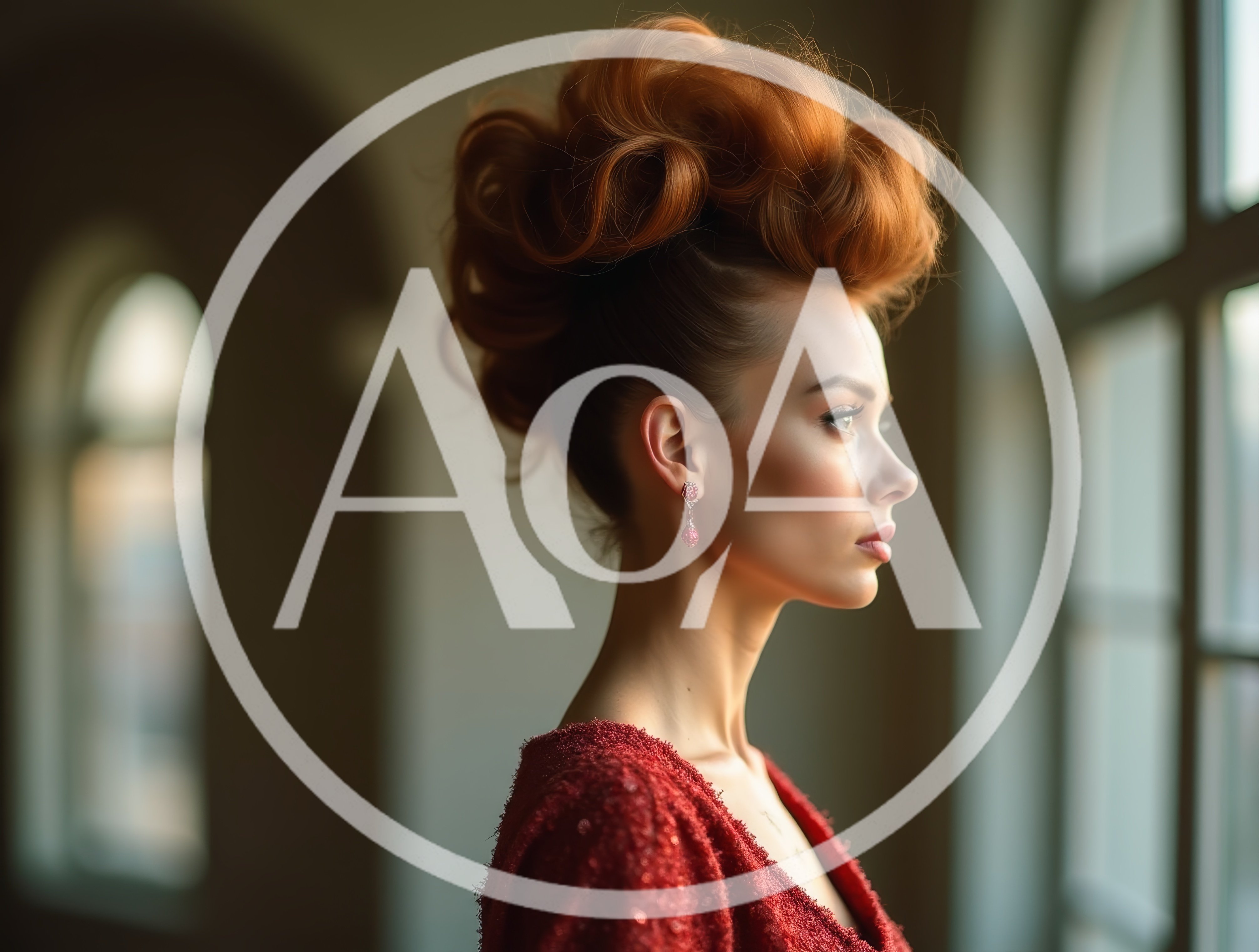 Elegant Woman With Red Hair In Profile