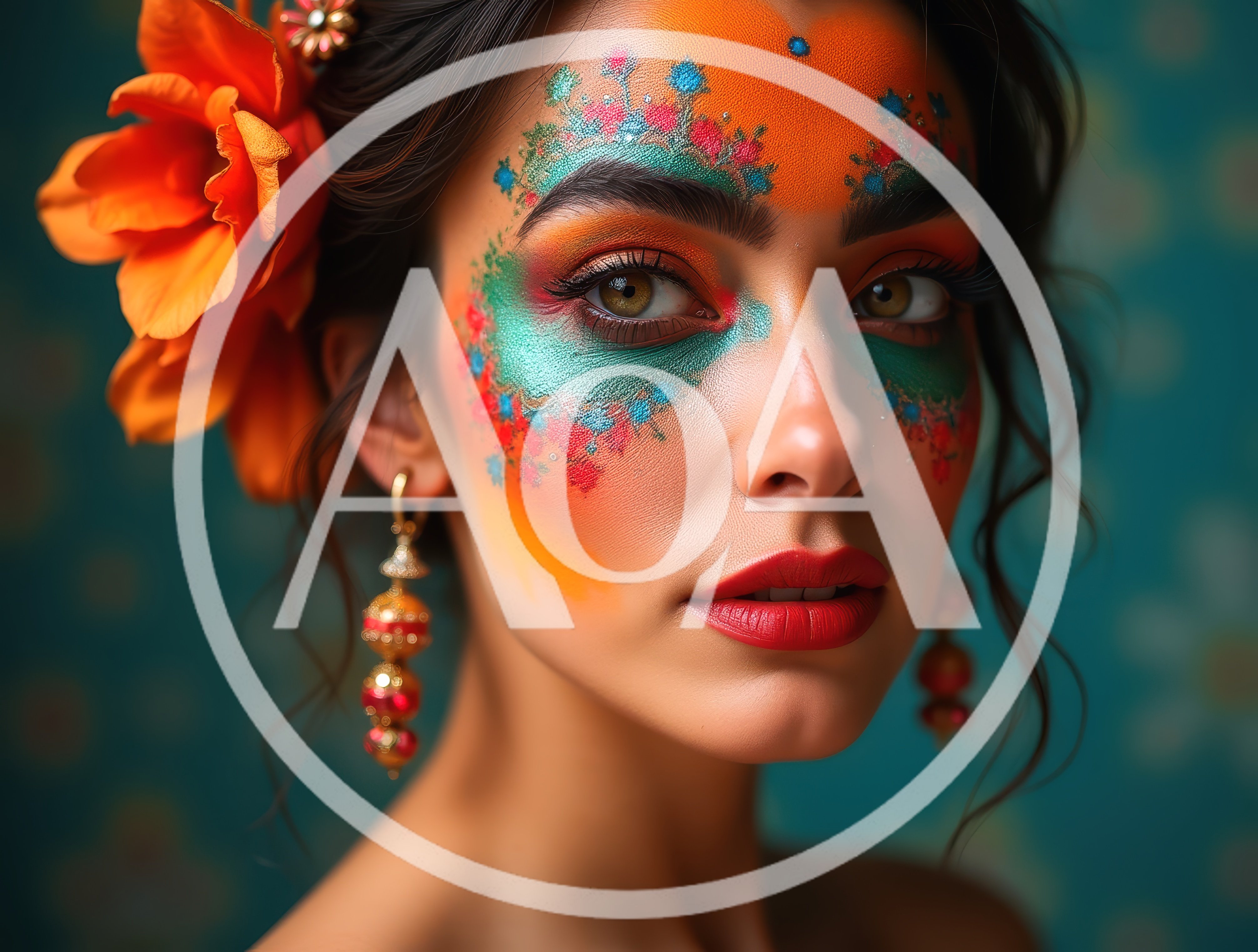 Portrait Of A Woman With Vibrant Floral Face Paint
