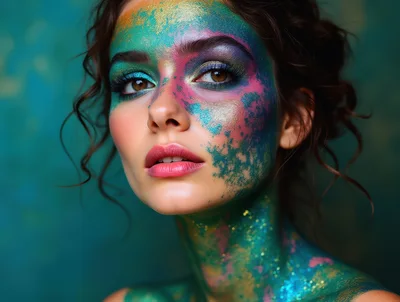 Portrait Of A Woman With Artistic Colorful Face Paint