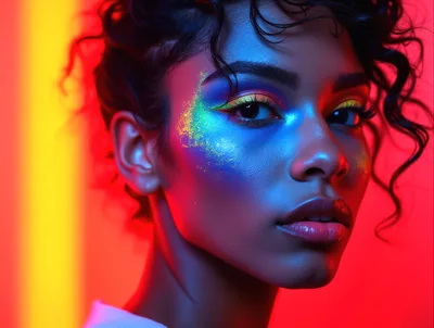 Portrait Of A Woman With Neon Makeup