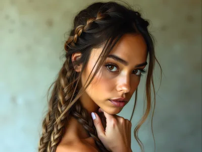 Portrait Of A Young Woman With Braided Hairstyle