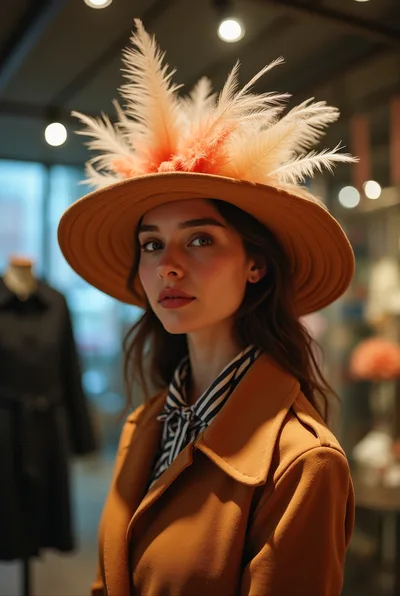 Portrait Of A Stylish Woman Wearing A Feathered Hat