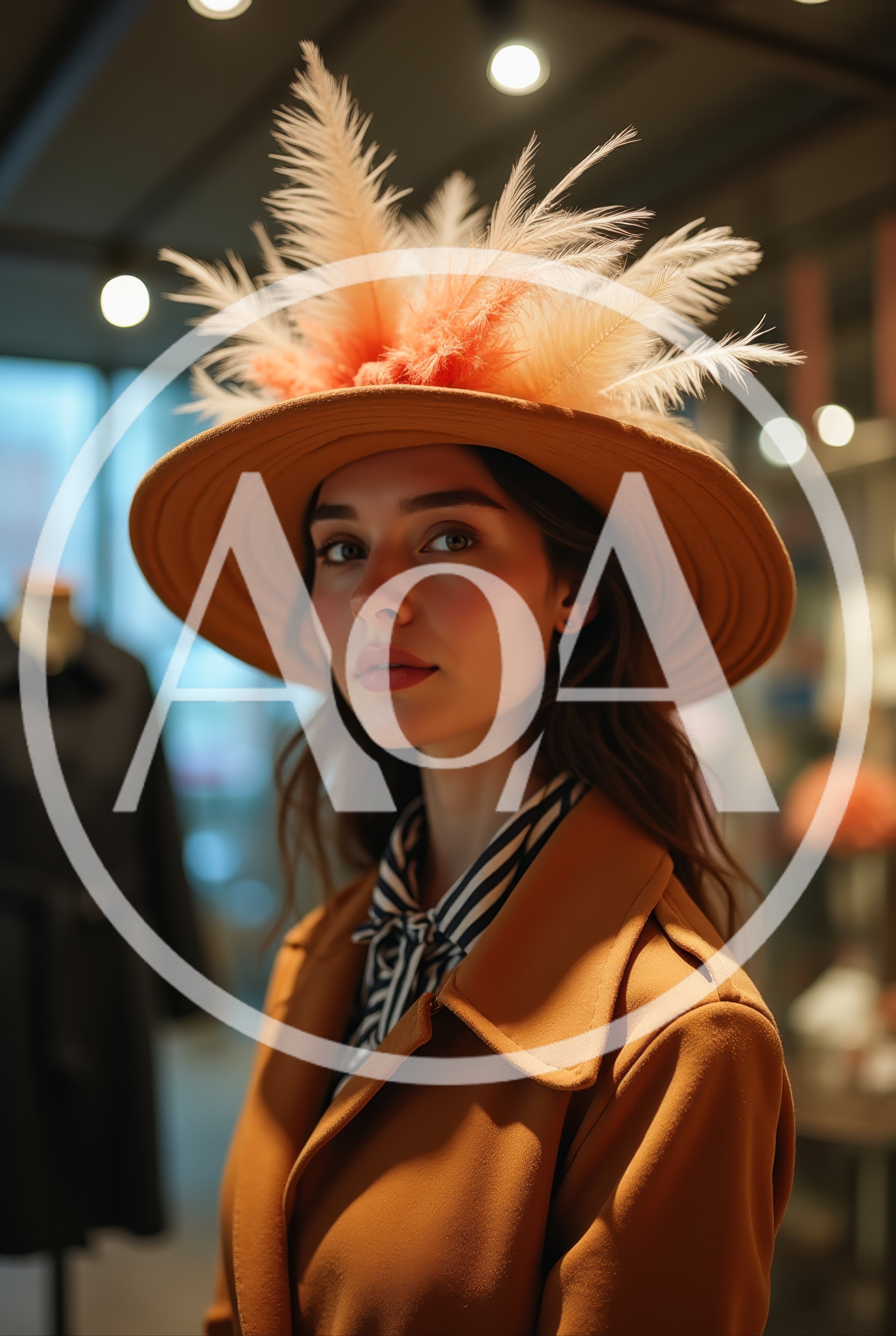 Portrait Of A Stylish Woman Wearing A Feathered Hat