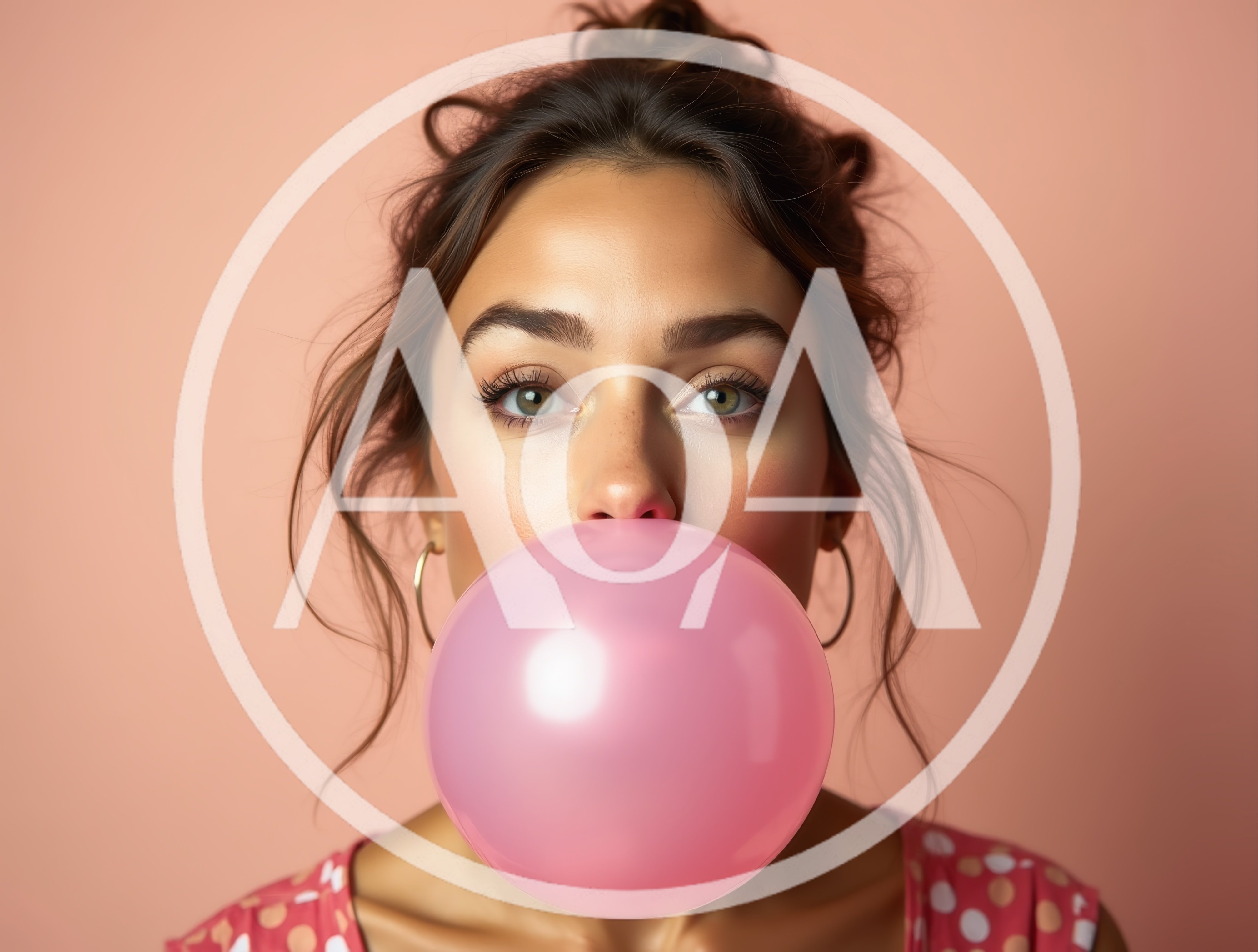 Young Woman Blowing A Large Pink Bubblegum Bubble
