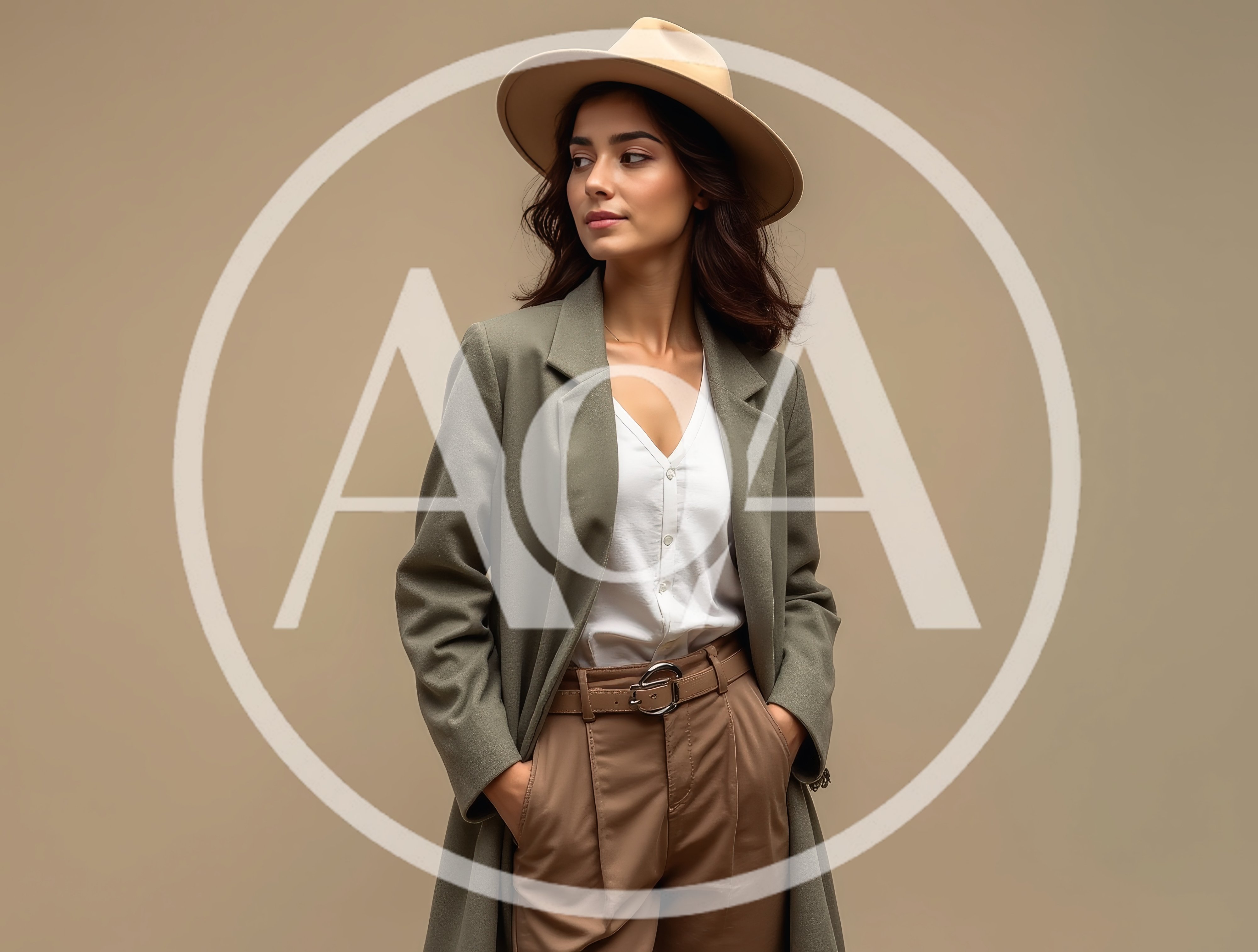 Stylish Woman Wearing Fedora Hat And Trench Coat